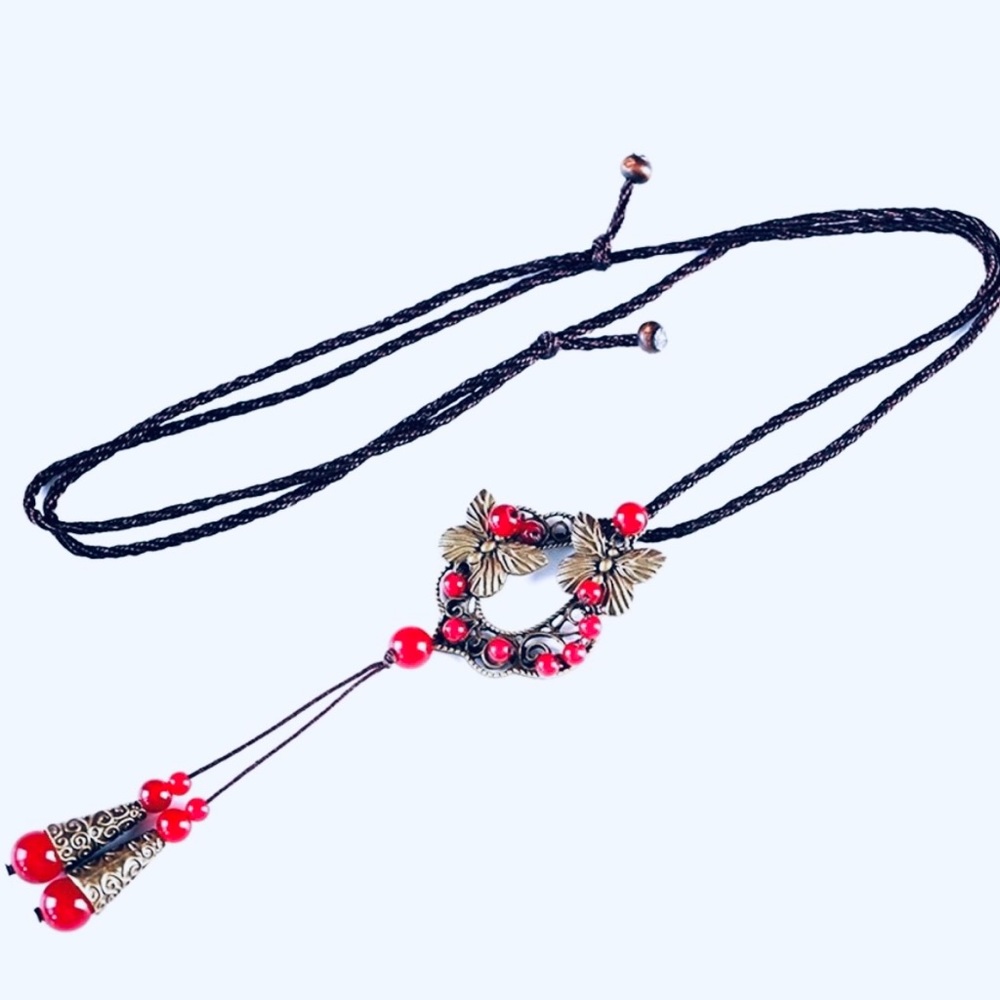 Long Ethnic necklace women's Copper Bowknot Vintage style necklace - Picture 5 of 6